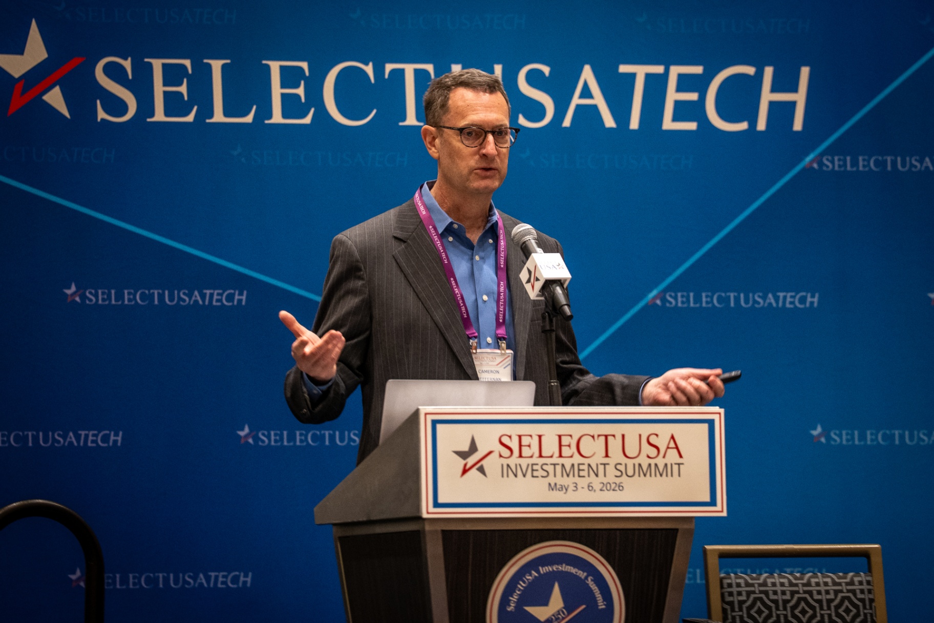 Cameron Heffernan speaking at the 2026 SelectUSA Investment Summit